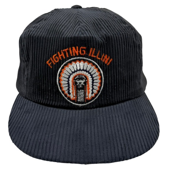 United Hatters Cap & Millinery Other - Vintage Fighting Illini Hat Mens Black Corduroy Snapback USA Made NCAA